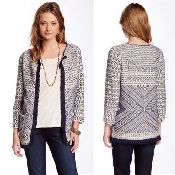 Lucky Brand- Women’s Fringe Open Front Cardigan Boho Aztec Print, Size Medium - Picture 1 of 12